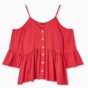 🦄 Torrid Red Cold Shoulder Peplum Top